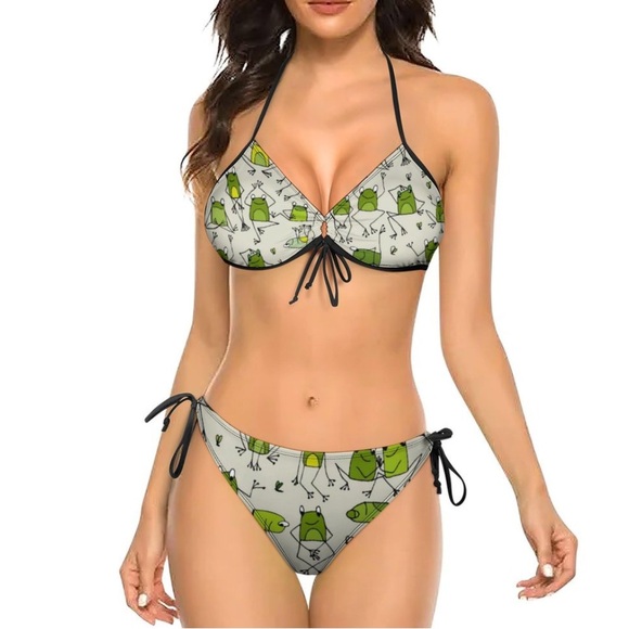 SWIMWEAR 2 Pc. Happy Frogs Bikini Hi-Cut Women’s Size 2XL. - Picture 1 of 4